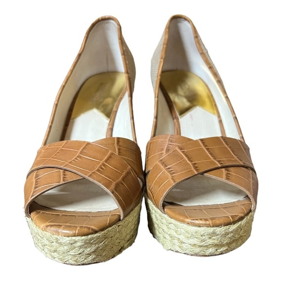 Michael Michael Kors Leather & Hemp Cassandra Open Toe Wedge Heeled Shoes 9.5M - Picture 3 of 10
